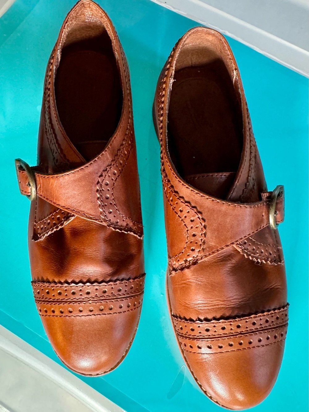 vintage G.H. Bass & co brown leather monk strap brogue shoes